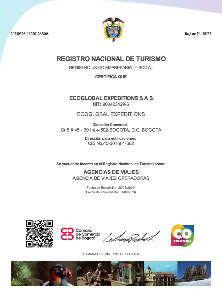 Certificado Registro Nacional de Turismo – EcoGlobal Expeditions S.A.S.